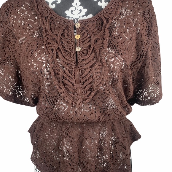 Knitted Peplum Brown Top - Picture 3 of 14